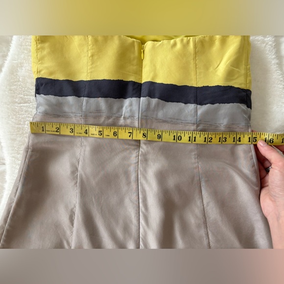 Reiss Strapless Silk Dress in Yellow and Gray Sz 6 - Picture 7 of 15